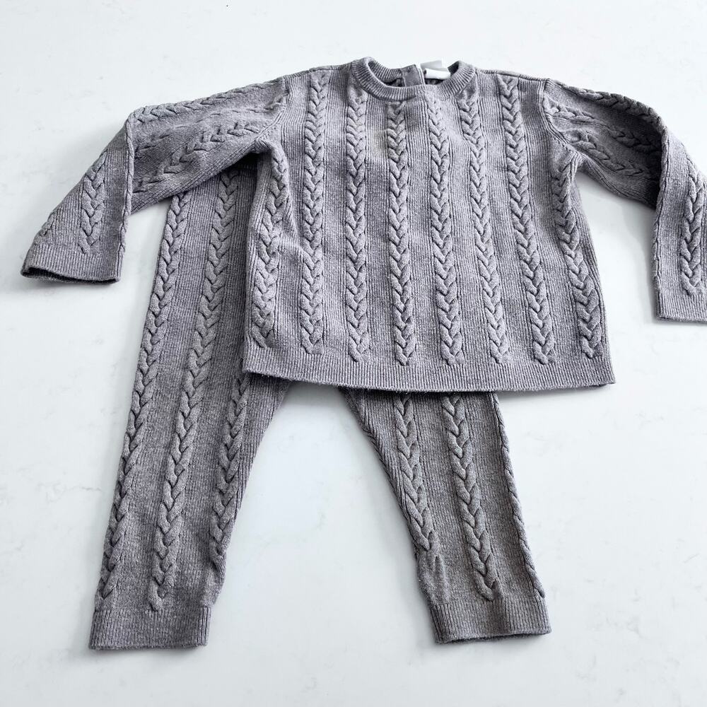 H&M girls brown cable knit outfit sweater set size 9-12 months